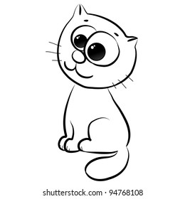 cute little cat cartoon, line art, coloring