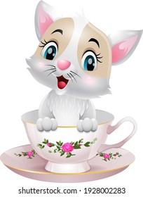 Cute little cat cartoon sitting in the cup