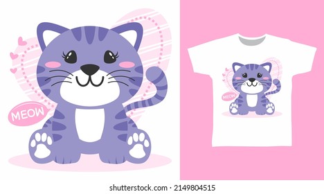 Cute little cat cartoon tshirt concept design