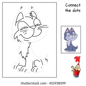 Cute little cat. Coloring and dot to dot educational game for kids. Cartoon vector illustration
