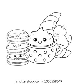 cute little cat with cookies kawaii character