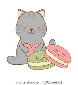 cute little cat with cookies kawaii character