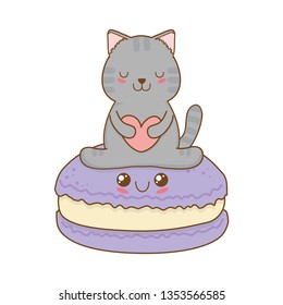 cute little cat with cookies kawaii character