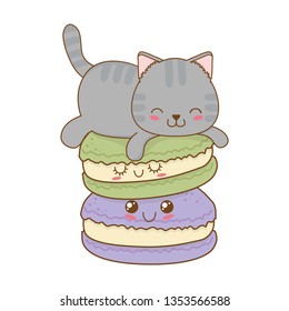 cute little cat with cookies kawaii character