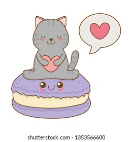 cute little cat with cookies kawaii character