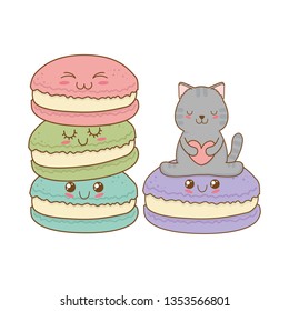 cute little cat with cookies kawaii character