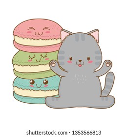 cute little cat with cookies kawaii character