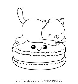 cute little cat with cookies kawaii character