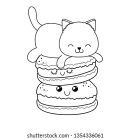 cute little cat with cookies kawaii character