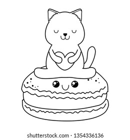 cute little cat with cookies kawaii character