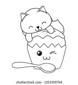 cute little cat with cupcake kawaii character