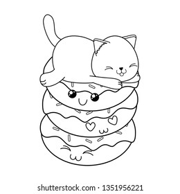 cute little cat with donuts kawaii character