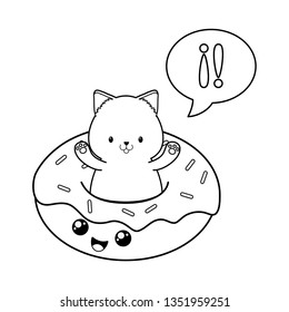 cute little cat with donuts kawaii character