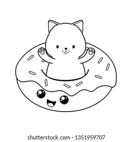 Cute Little Cat Donuts Kawaii Character Stock Vector (Royalty Free ...