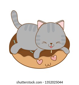 cute little cat with donuts kawaii character