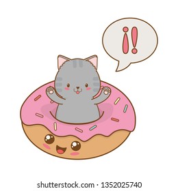 cute little cat with donuts kawaii character