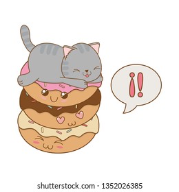 cute little cat with donuts kawaii character