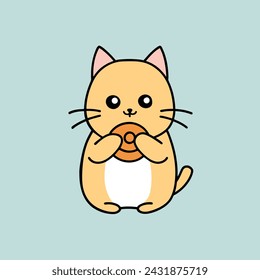 Cute little cat Eating doughnut vector illustration