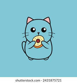 Cute little cat Eating doughnut vector illustration