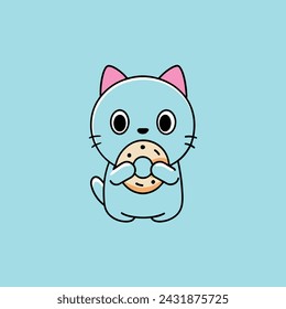 Cute little cat Eating doughnut vector illustration