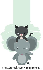 cute little cat and elephant characters vector illustration design