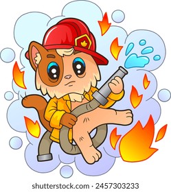 cute little cat fireman, illustration design