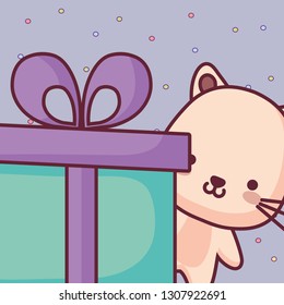 cute and little cat with gift