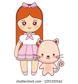 cute and little cat with girl