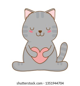 cute little cat with heart kawaii character