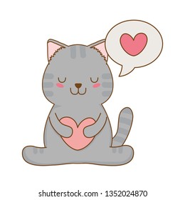 cute little cat with heart kawaii character