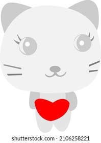 cute little cat holding a red heart shape concept of sending love on valentines day
