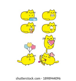 cute little cat illustration doing all kinds of activities, this is perfect for cards and children's books and children's clothes