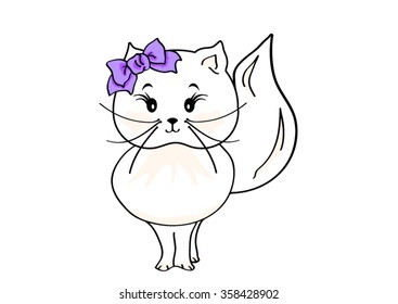 Cute little cat on a white background. Vector illustration