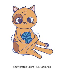 cute little cat playing with wool ball icon design vector illustration