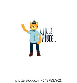 Cute little cat police vector illustration for fabric, textile and print

