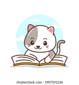 cute little cat reading a book