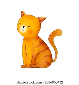 cute little cat. red tabby kitten. watercolor cartoon vector
