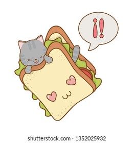 cute little cat with sandwich kawaii character