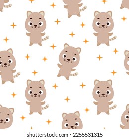 Cute little cat seamless childish pattern. Funny cartoon animal character for fabric, wrapping, textile, wallpaper, apparel. Vector illustration