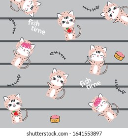 cute little cat seamless doodle vector