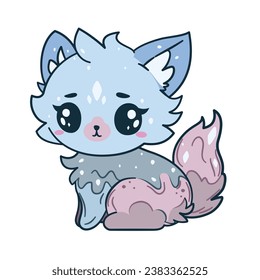 Cute little cat in shades of blue and pink.