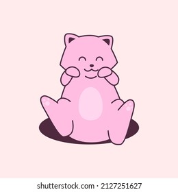 Cute Little Cat Sit Fat Kitten Cartoon Pastel Color