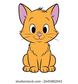 Cute little cat sitting and look forward - vector illustration on white background