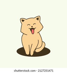 Cute Little Cat Smiling Sit Adorable Kitten Cartoon