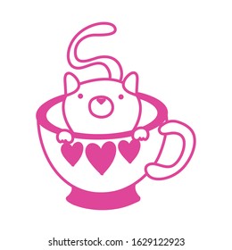 cute little cat in teacup vector illustration design