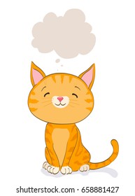 cute little cat thinking. cartoon orange tabby kitten and bubble. vector illustration