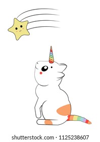 cute little cat unicorn with star