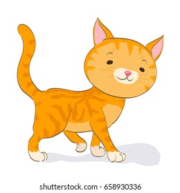 cute little cat walking. red tabby kitten. cartoon vector illustration