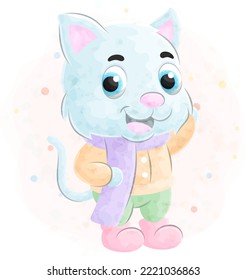 Cute kleine Katze mit Aquarellgrafik