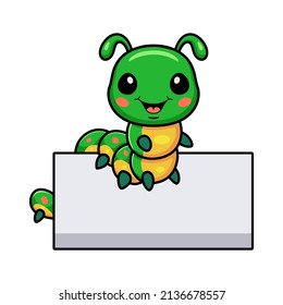 Cute little caterpillar cartoon with blank sign